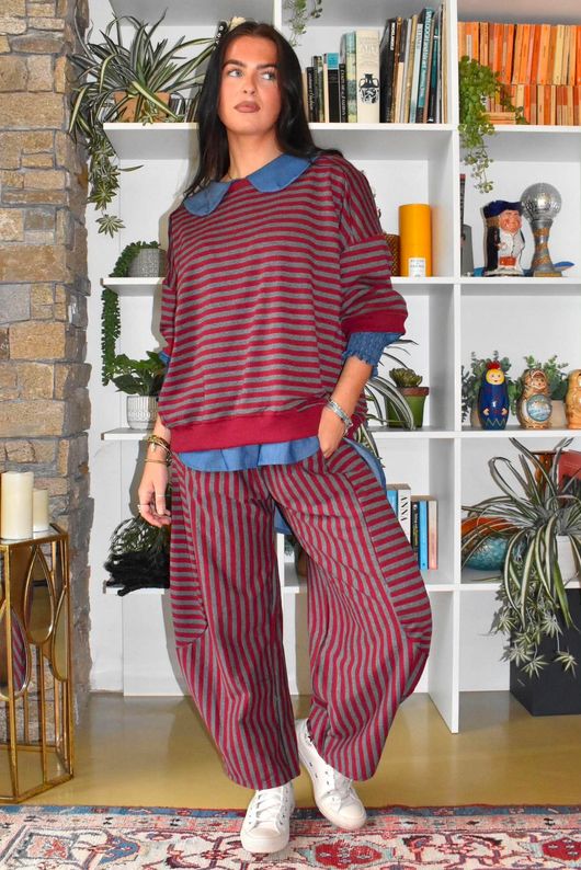 Sunday Morning Relaxed Sweatshirt Grey & Burgundy